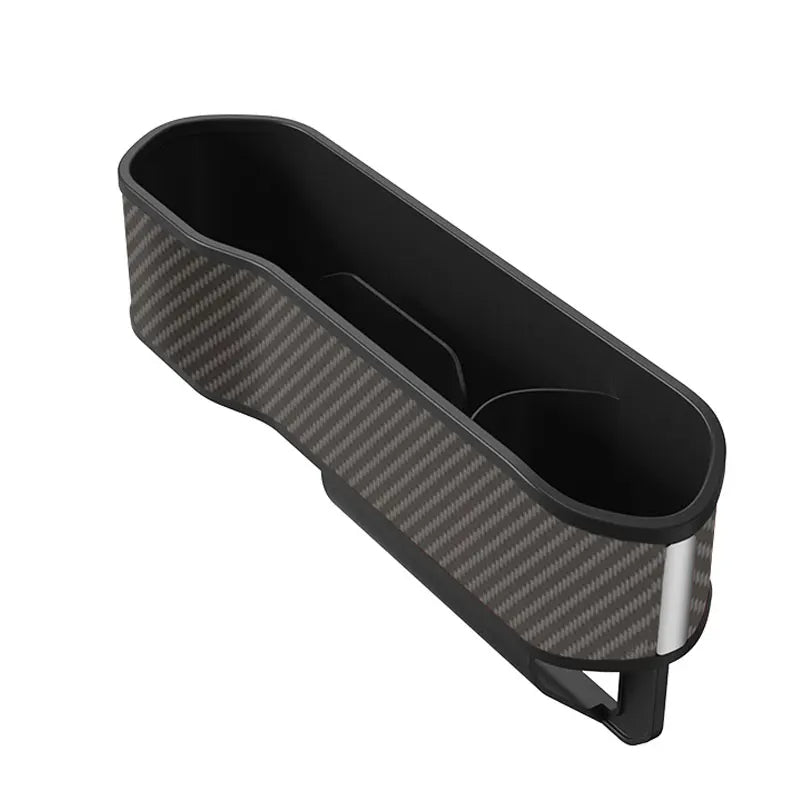 Black car cup holder with carbon fiber texture on a white background