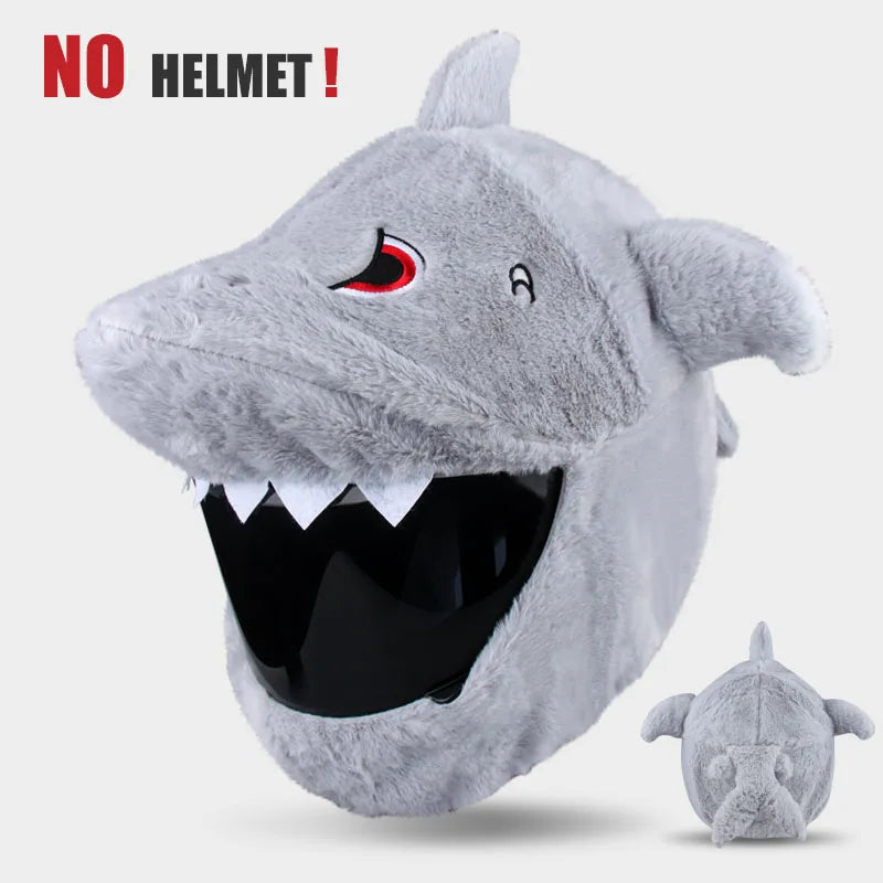 Gray shark-shaped helmet with a smaller shark figure on a light gray background